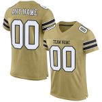 Custom Personalized Football Jersey with Team Name and Number in Vegas Gold, White-Black Mesh - Authentic Design Personalized
