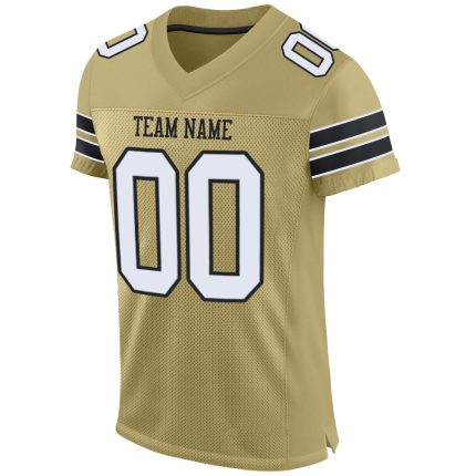 Custom Personalized Football Jersey with Team Name and Number in Vegas Gold, White-Black Mesh - Authentic Design Personalized