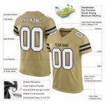 Custom Personalized Football Jersey with Team Name and Number in Vegas Gold, White-Black Mesh - Authentic Design Personalized