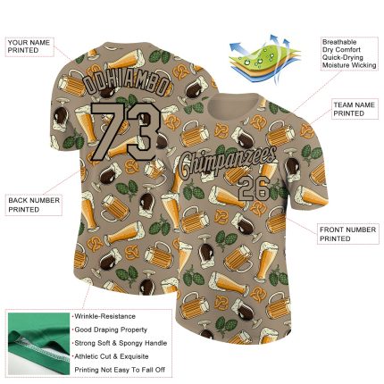 Custom Name and Number Oktoberfest Performance T-Shirt, 3D Black Wheat Pattern, Beer Festival Team Apparel Personalized Wheat