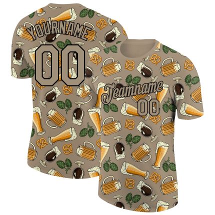 Custom Name and Number Oktoberfest Performance T-Shirt, 3D Black Wheat Pattern, Beer Festival Team Apparel Personalized Wheat
