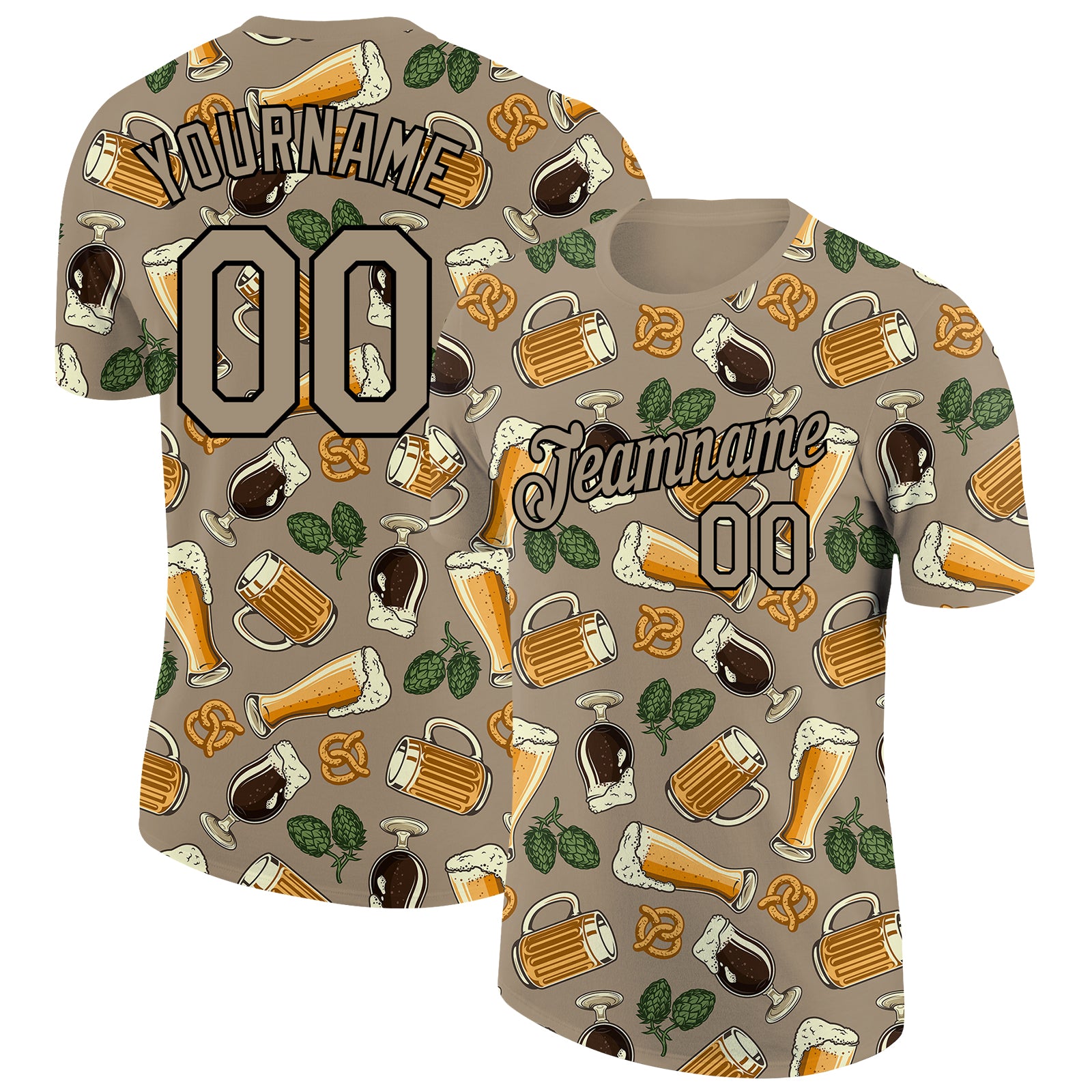 Custom Name and Number Oktoberfest Performance T-Shirt, 3D Black Wheat Pattern, Beer Festival Team Apparel Personalized Wheat