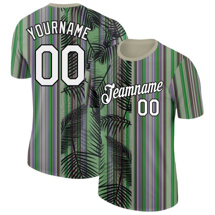 Custom Name & Number Tropical Hawaii Palm Leaves Performance T-Shirt - Personalized 3D Wheat Black Design Personalized Wheat