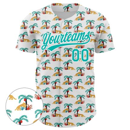 Personalized Leopard and Hawaii Palm Trees Baseball Jersey with Custom Name and Number - 3D Aqua Pattern Design Personalized