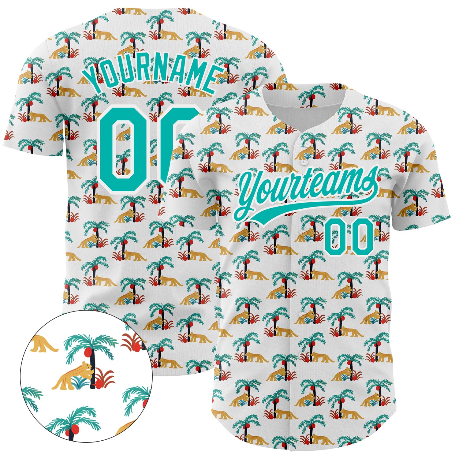 Personalized Leopard and Hawaii Palm Trees Baseball Jersey with Custom Name and Number - 3D Aqua Pattern Design Personalized