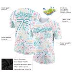 Custom Name and Number Performance T-Shirt for Hawaii Summer Holiday - Personalized White Aqua 3D Pattern Design Personalized