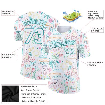 Custom Name and Number Performance T-Shirt for Hawaii Summer Holiday - Personalized White Aqua 3D Pattern Design Personalized