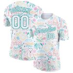 Custom Name and Number Performance T-Shirt for Hawaii Summer Holiday - Personalized White Aqua 3D Pattern Design Personalized