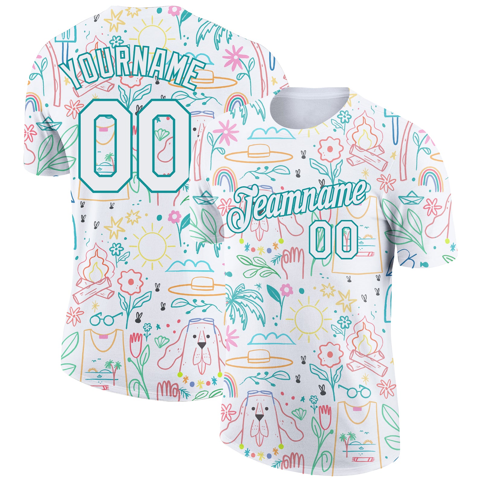 Custom Name and Number Performance T-Shirt for Hawaii Summer Holiday - Personalized White Aqua 3D Pattern Design Personalized