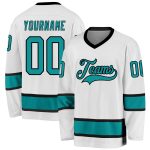 Custom Name Number Aqua Black Hockey Jersey Personalized Team Jersey Personalized White Aqua-Black Hockey Jersey Team Custom