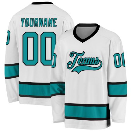 Custom Name Number Aqua Black Hockey Jersey Personalized Team Jersey Personalized White Aqua-Black Hockey Jersey Team Custom
