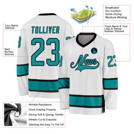 Custom Name Number Aqua Black Hockey Jersey Personalized Team Jersey Personalized White Aqua-Black Hockey Jersey Team Custom