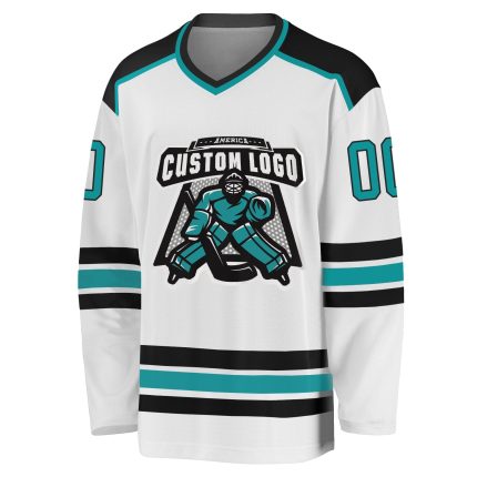 Custom Aqua Black Hockey Jersey - Personalized Design for Fans, Perfect for Team Spirit and Gifts Personalized White Aqua-Black