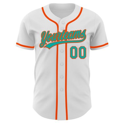 Custom Name and Number Personalized Aqua-Orange Authentic Baseball Jersey - Team Gear Personalized White Aqua-Orange Authentic