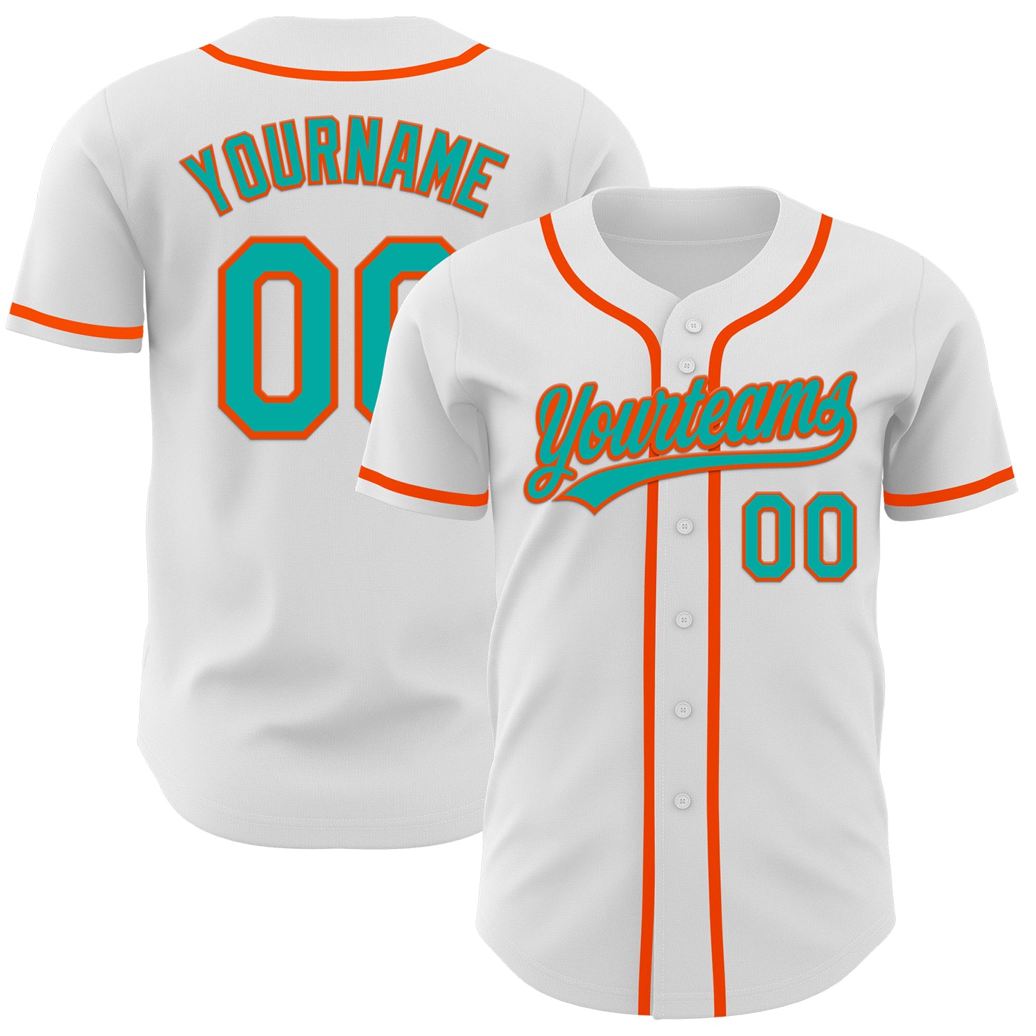 Custom Name and Number Personalized Aqua-Orange Authentic Baseball Jersey - Team Gear Personalized White Aqua-Orange Authentic