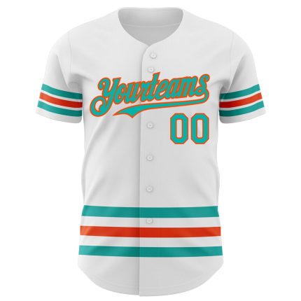 Custom Name and Number Personalized Baseball Jersey - White Aqua-Orange Line Authentic Team Jersey Personalized White Aqua-Orange