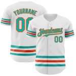 Custom Name and Number Personalized Baseball Jersey - White Aqua-Orange Line Authentic Team Jersey Personalized White Aqua-Orange