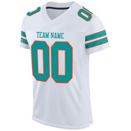 Personalized Aqua-Orange Mesh Authentic Football Jersey - Custom Team Jersey Personalized White Aqua-Orange Mesh Authentic