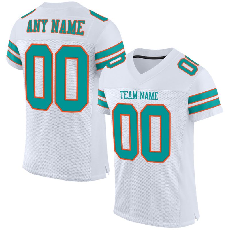 Personalized Aqua-Orange Mesh Authentic Football Jersey - Custom Team Jersey Personalized White Aqua-Orange Mesh Authentic