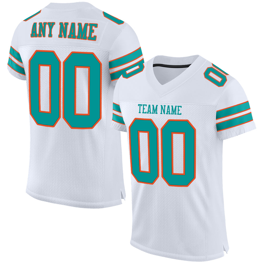 Personalized Aqua-Orange Mesh Authentic Football Jersey - Custom Team Jersey Personalized White Aqua-Orange Mesh Authentic