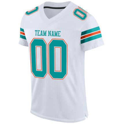 Custom Personalized Football Jersey - White Aqua-Orange Mesh with Name & Number Personalized White Aqua-Orange Mesh Authentic