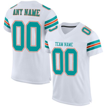Custom Personalized Football Jersey - White Aqua-Orange Mesh with Name & Number Personalized White Aqua-Orange Mesh Authentic