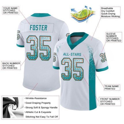 Custom Name and Number Personalized Aqua-Orange Mesh Football Jersey for Drift Team - Fashion Style Personalized White Aqua-Orange