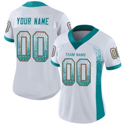 Custom Name and Number Personalized Aqua-Orange Mesh Football Jersey for Drift Team - Fashion Style Personalized White Aqua-Orange