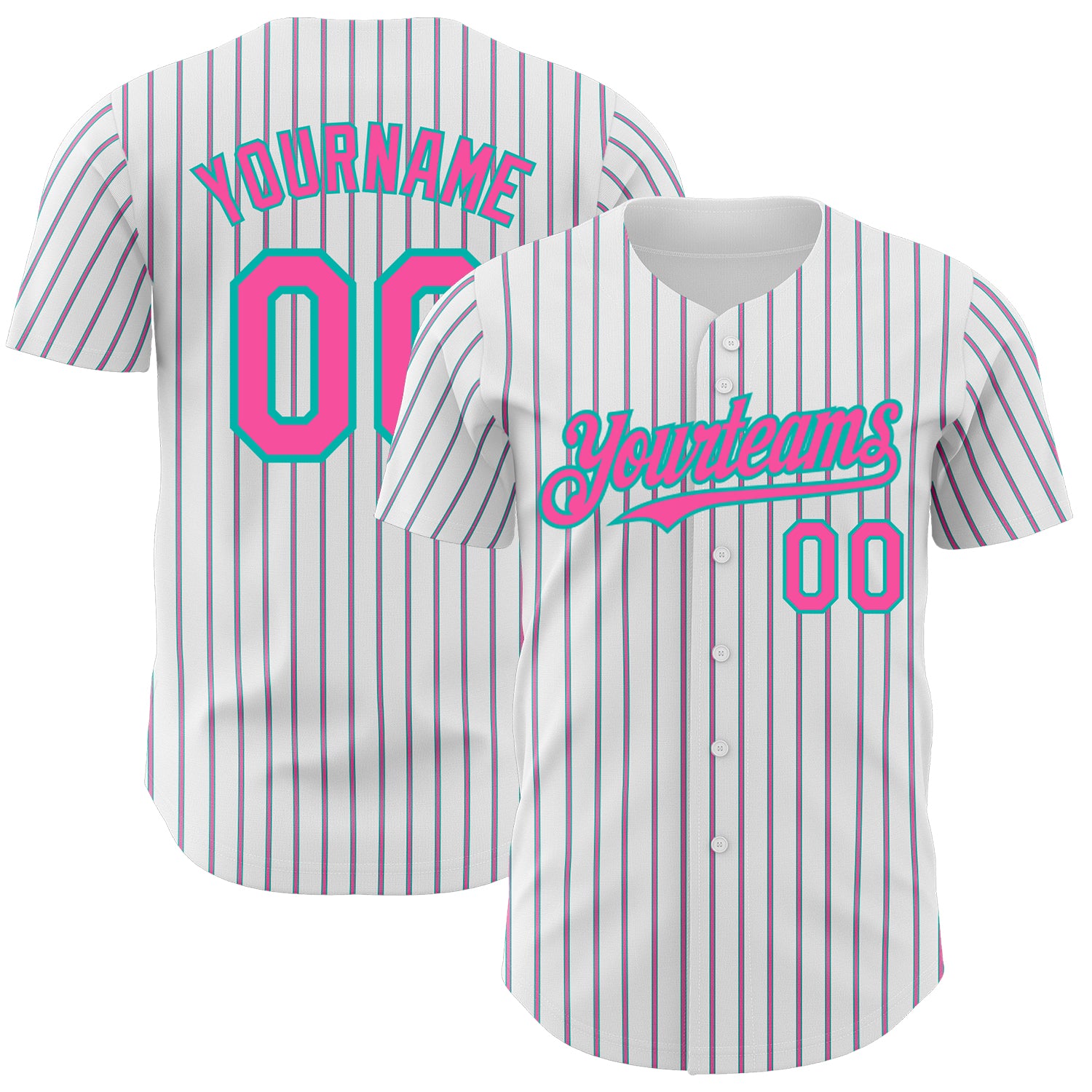 Custom Personalized Pink Aqua Pinstripe Baseball Jersey with Name and Number - Authentic Team Gear Personalized White (Aqua