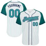 Custom Name and Number Personalized Aqua-Navy Pinstripe Baseball Jersey for Team - Authentic Raglan Sleeves Personalized