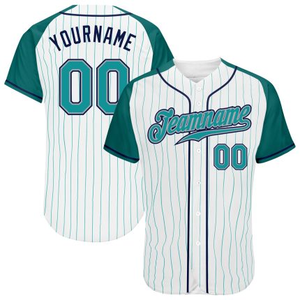 Custom Name and Number Personalized Aqua-Navy Pinstripe Baseball Jersey for Team - Authentic Raglan Sleeves Personalized