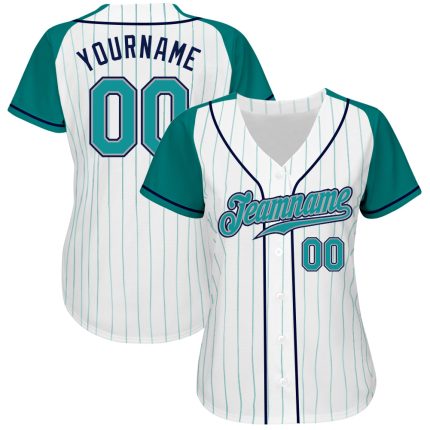 Custom Name and Number Personalized Aqua-Navy Pinstripe Baseball Jersey for Team - Authentic Raglan Sleeves Personalized