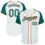 Customizable Aqua-Orange Pinstripe Baseball Jersey with Raglan Sleeves - Personalized Name and Number Personalized White