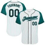 Custom Name and Number Baseball Jersey - Personalized Black-Aqua Pinstripe Raglan Sleeves Design Personalized White Aqua