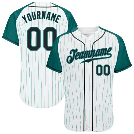 Custom Name and Number Baseball Jersey - Personalized Black-Aqua Pinstripe Raglan Sleeves Design Personalized White Aqua