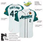 Custom Name and Number Baseball Jersey - Personalized Black-Aqua Pinstripe Raglan Sleeves Design Personalized White Aqua