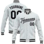 Custom Name Number Varsity Letterman Jacket Black Gray White Aqua Pinstripe Full-Snap Bomber Personalized White Aqua Pinstripe