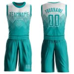 Custom Name and Number Basketball Jersey - Personalized White Aqua Round Neck Sublimation Suit Personalized White Aqua Round