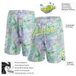 Custom Name and Number Basketball Shorts - Personalized Aquatic Plants and Conch 3D Pattern in White Aurora Green Personalized