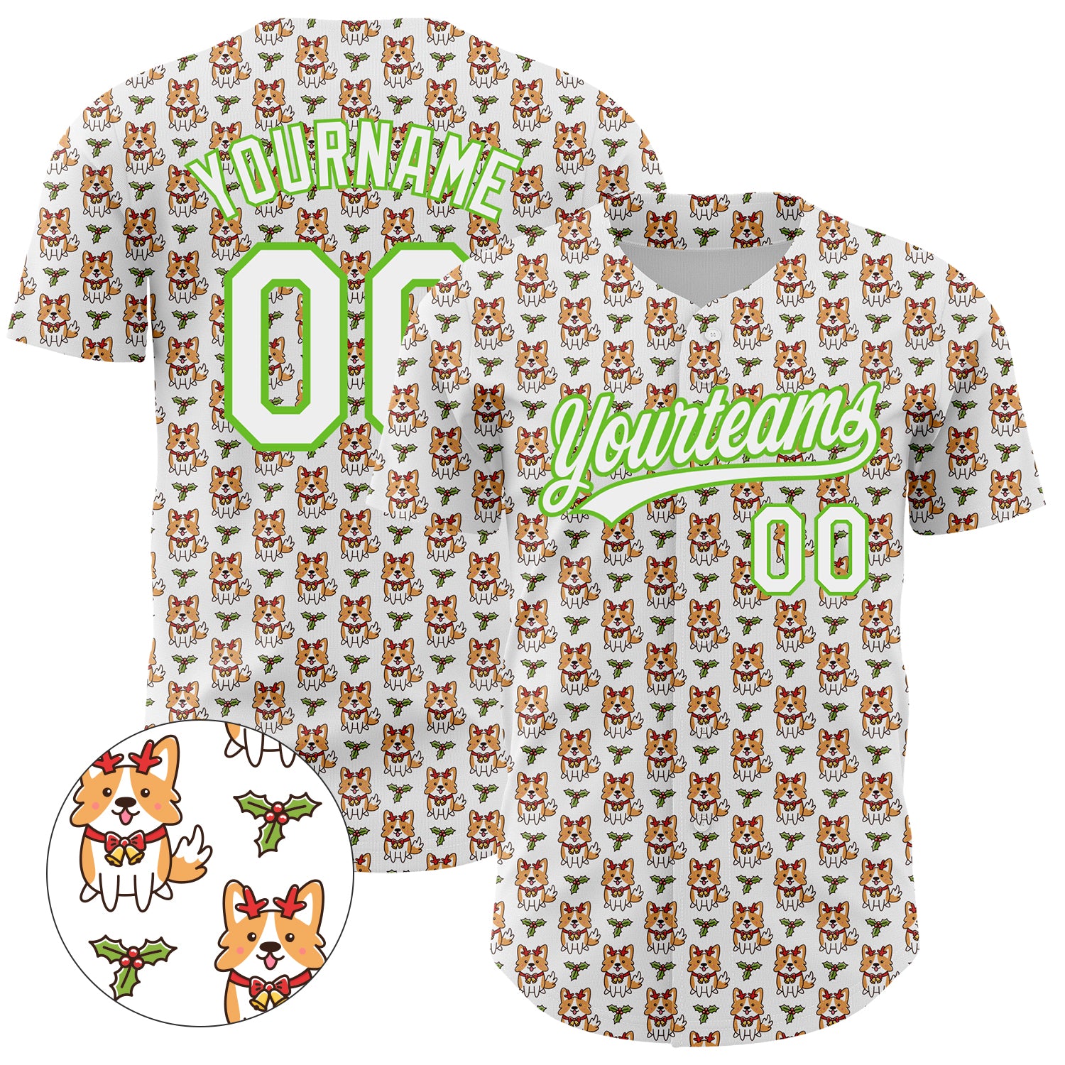 Custom Name Number Dog Baseball Jersey - Personalized 3D White Aurora Green Pattern Design Authentic Team Apparel Personalized