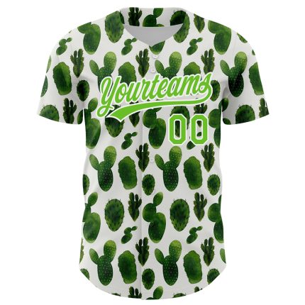 Personalized Cactus Festival 3D Pattern Green Baseball Jersey - Authentic White Edition Personalized White Aurora Green 3D
