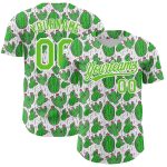 Personalized Cactus Festival Baseball Jersey with Custom Name & Number - White Aurora Green 3D Pattern Design Personalized