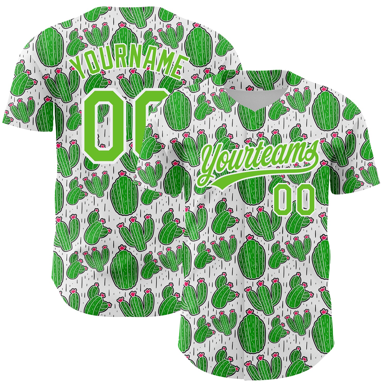 Personalized Cactus Festival Baseball Jersey with Custom Name & Number - White Aurora Green 3D Pattern Design Personalized