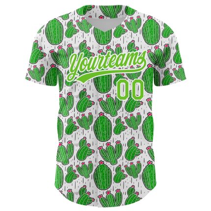 Personalized Cactus Festival Baseball Jersey with Custom Name & Number - White Aurora Green 3D Pattern Design Personalized