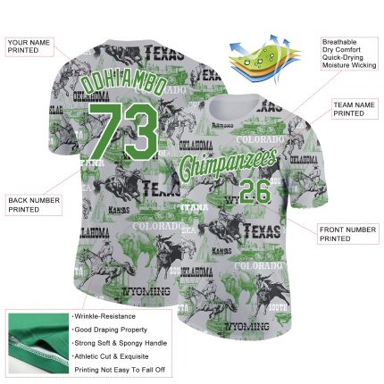Custom Cowboy Rodeo Performance T-Shirt with Personalized Name and Number - White Aurora Green 3D Pattern Design Personalized