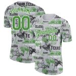 Custom Cowboy Rodeo Performance T-Shirt with Personalized Name and Number - White Aurora Green 3D Pattern Design Personalized