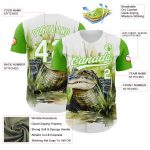 Custom Name and Number Authentic Baseball Jersey - Personalized 3D Pattern Green Crocodile White Design Personalized White
