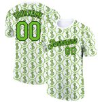 Custom Dollar Sign Money Theme T-Shirt with Personalized Name and Number - White Aurora Green-Black 3D Pattern Design Personalized