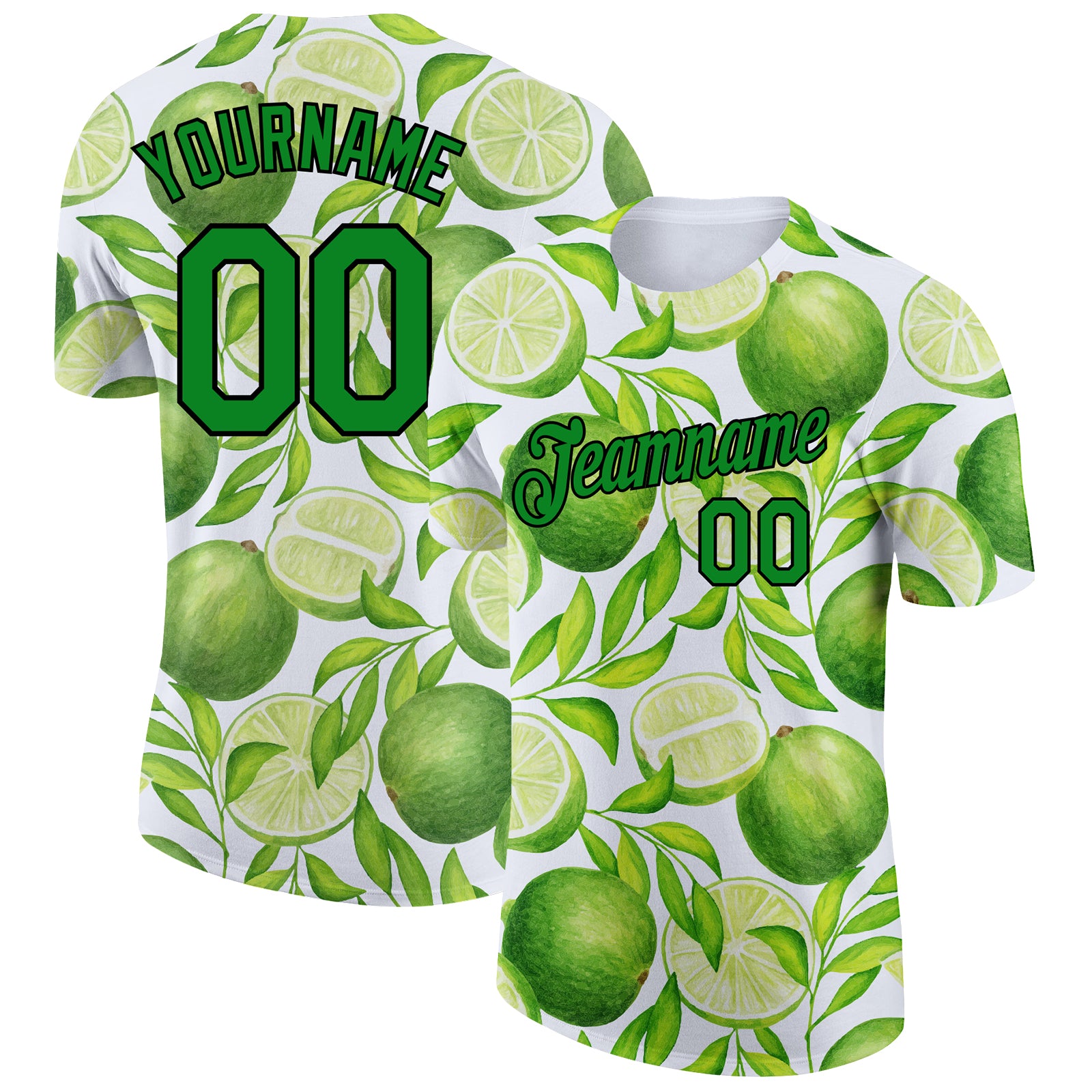Personalized Custom Name & Number T-Shirt for Summer Holiday, 3D Green-Black Fruit Pattern Design, Team Apparel Personalized