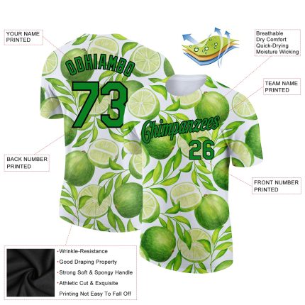 Personalized Custom Name & Number T-Shirt for Summer Holiday, 3D Green-Black Fruit Pattern Design, Team Apparel Personalized